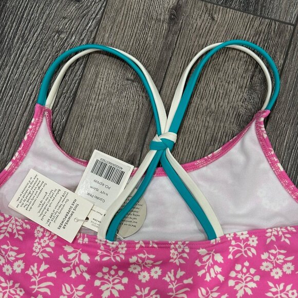 NWT Mini Boden Pink Floral Tankini Swim Top with White & Turquoise Straps - Picture 6 of 7